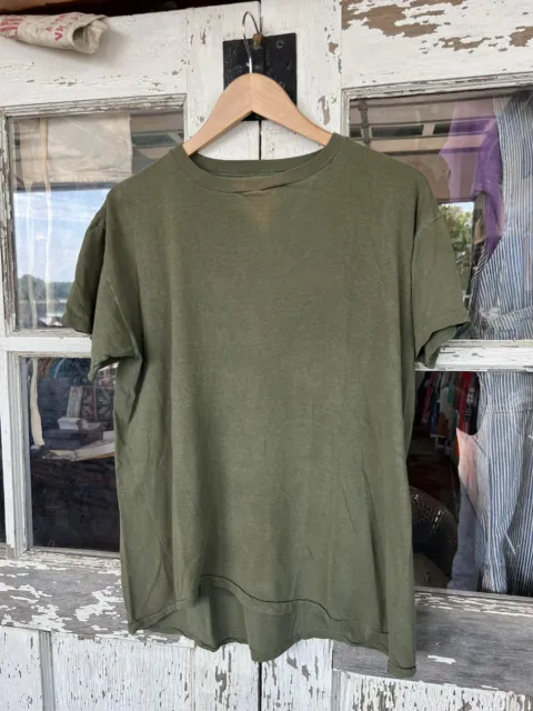 VINTAGE BLANK MILITARY t shirt WW2 korean war thin soft green worn $45. ...