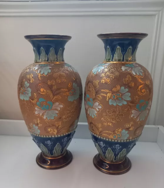 Pair Of Antique Doulton Lambeth Slaters Vases