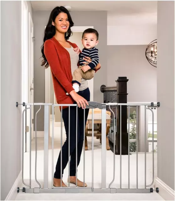 Easy Step 124Cm Extra Wide Baby Gate, Platinum, Includes 10Cm and 30.5Cm Extensi