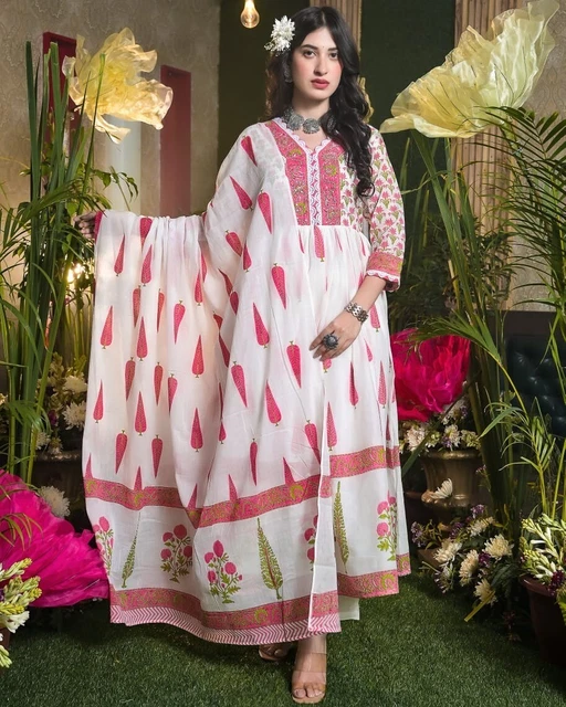 Cotton Fabric Fully Stitched Indian Handmade Kurti Palazzo Dupatta Women Dress