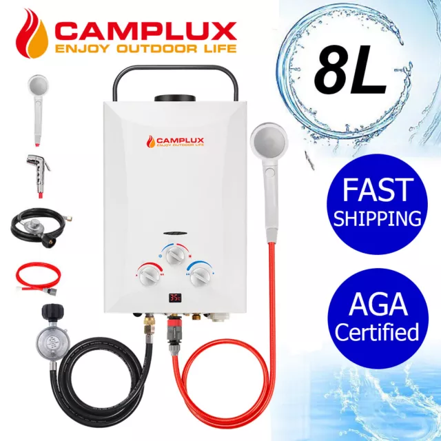 Camplux 8L Gas Water Heater Tankless Instant Hot System Outdoor Portable Shower