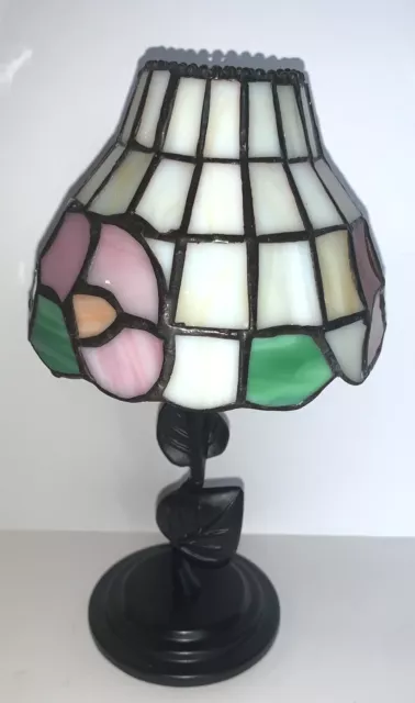Stunning Tiffany Style Stained Glass & Metal Base 8 1/2" Tea Light Candle Holder