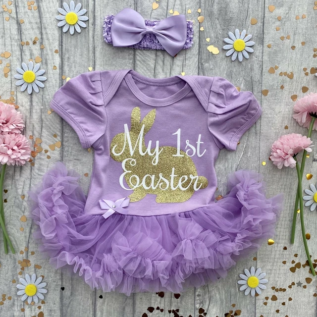 BAMBINA 1° ABITO PASQUALE, TUTU ROMPER coniglietto glitter oro, abito neonato