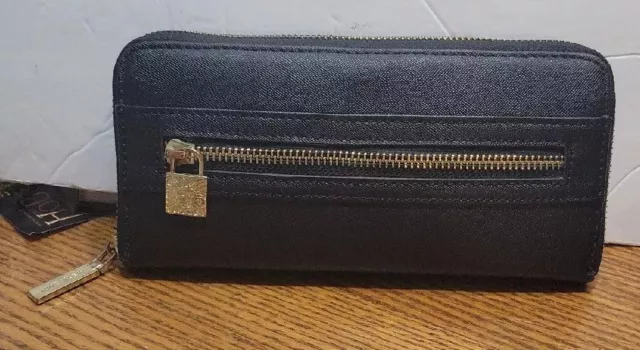 Anne Klein Black Wallet With Gold Hardware 8x4.5 Pockets Full Zip Around