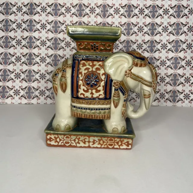 VINTAGE MCM ASIAN Glazed Ceramic Elephant Plant Stand Garden Statue ...