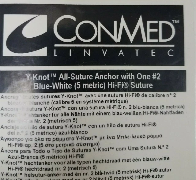 CONMED/LINVATEC HF13A YKNOT All Suture Anchor with1 2 Blue White HI