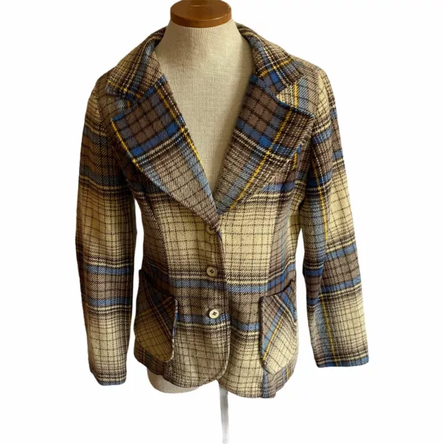 Blazer a quadri vintage in tweed taglia ciondolo medio hollywoodiano tratteggiato mod geek