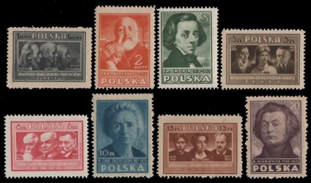 Polen 1947 - Mi-Nr. 463-470 A ** - MNH - Polnische Kultur II