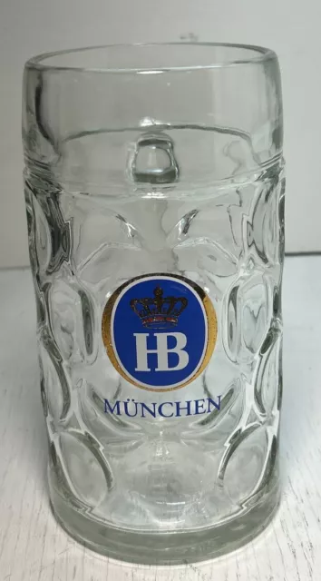 HB Hofbrauhaus Munchen Munich German 1 Liter Glass Dimpled Beer Stein LARGE Mug