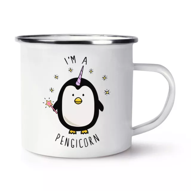 I'M A Pengicorn Retro Emaille Becher Tasse - Pinguin Einhorn Lustig Magischer