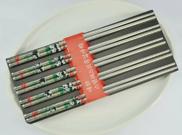 Chinese Panda Durable Clean Stainless Steel Chopsticks Gift 5 Pairs Deluxe Kit