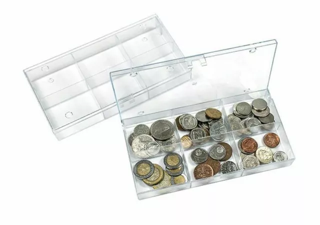 Lindner 4821P 10 Stück Sammelbox transparent mit 6 Fächern