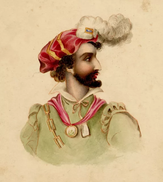 Renaissance Man in a Plumed Hat – early 19th-century watercolour painting