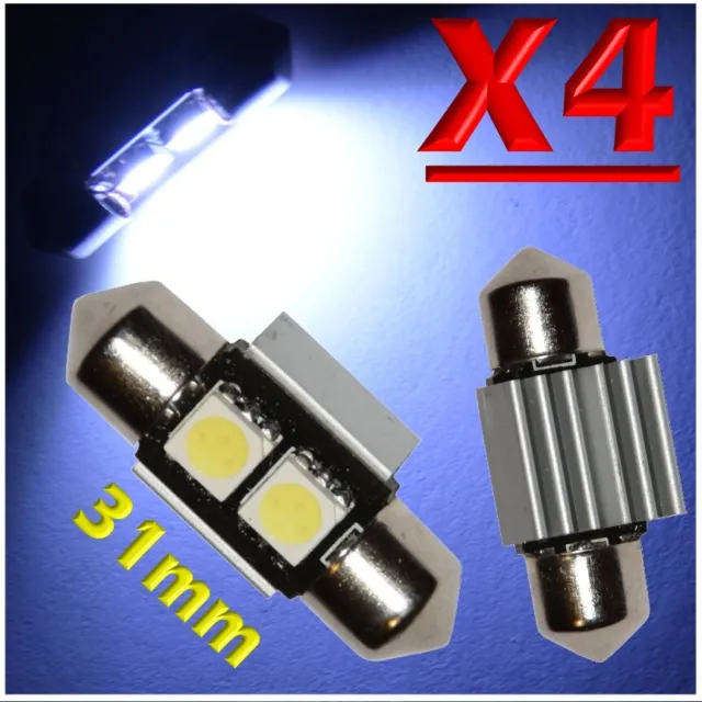 4 LED Siluro 31mm 2 SMD Canbus Lampade BIANCO Luci Interno Targa Xenon No Errore