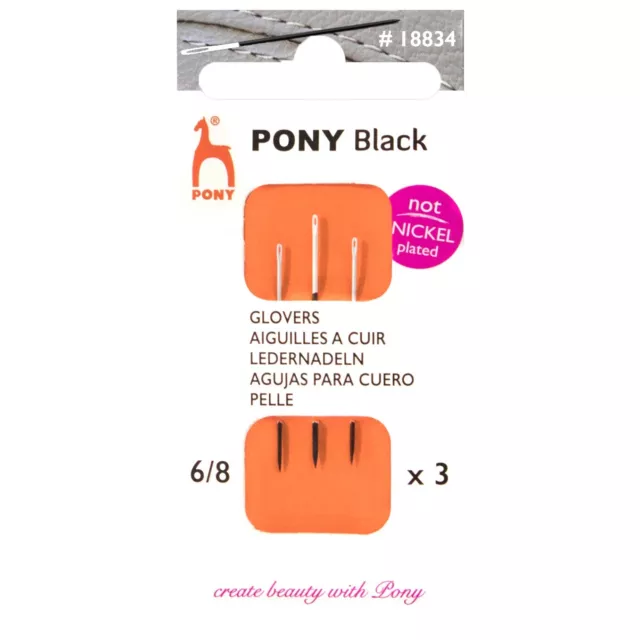 Pony Coser a Mano Agujas: Negro Con Blanco Ojo - Guantes Tamaño 6/8