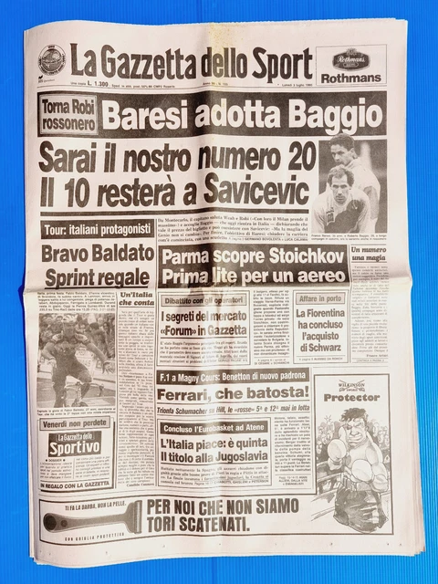Gazette Dello Sport Du 3 Mars 1999 - Baggio, Inzaghi, Bordeaux-Parma 2-1 (Coupe UEFA) - Journal Italien Vintage