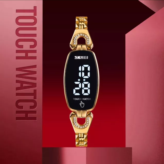 SKMEI 1588 Damen Digital LED Uhr Edelstahl Armbanduhr Wasserdichte