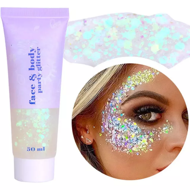 Women Body & Face Mermaid Sequins Glitter Gel Festival Rave Body Glitter Paint