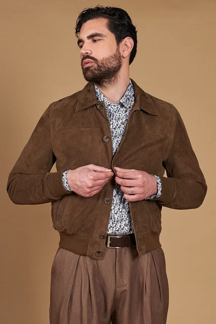 Giacca In Pelle Scamosciata D'Arienzo Uomo - Modello Marlon - Made In Italy - Colore Khaki - Foto 2