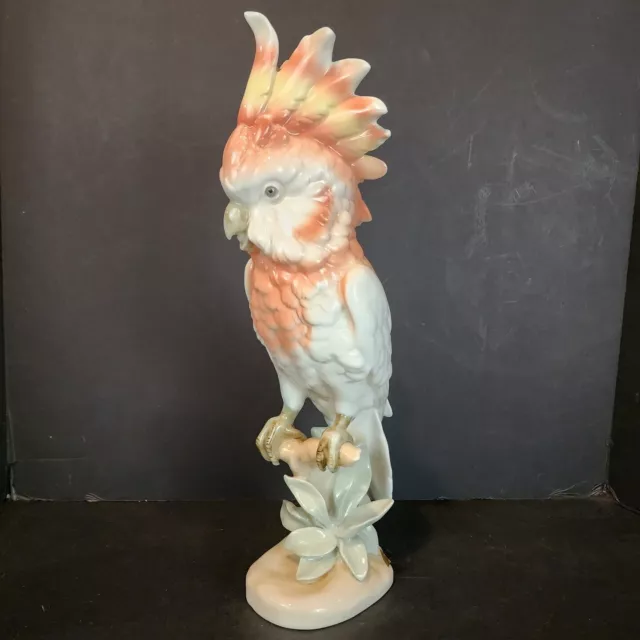 Vtg Porcelain Royal Dux Bohemia Cockatoo Parrot Mid-Century Art Sculpture