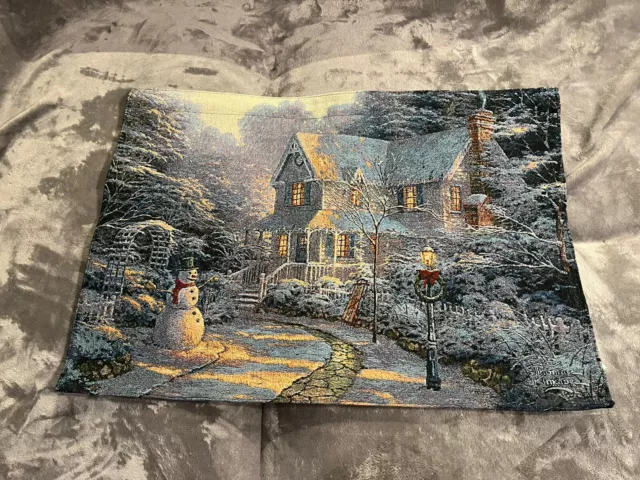 Thomas Kinkade Fiber Optics Fabric Wall Tapestry Night Before Christmas 36 x 26