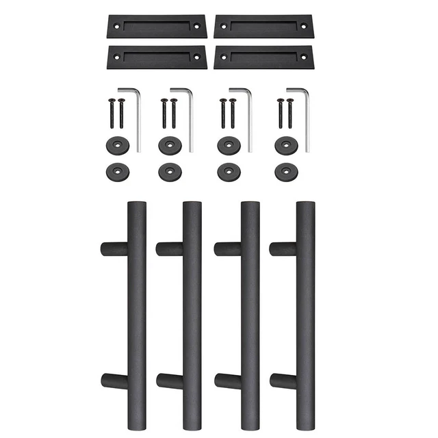 4x 12" Matte Black Sliding Barn Door Pull Flush Handle Hardware Set Cast Iron