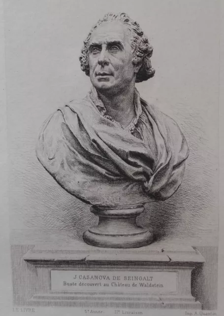 GRAVURE XIXe CASANOVA DE SEINGALT franc maçon portrait GAUJEAN eau forte