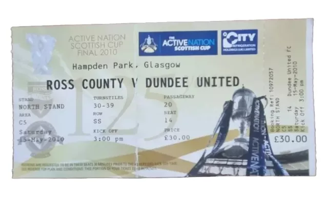 Ticket/Stub Scottish Cup Final 2010 Ross County v Dundee Utd Hampden, Glasgow