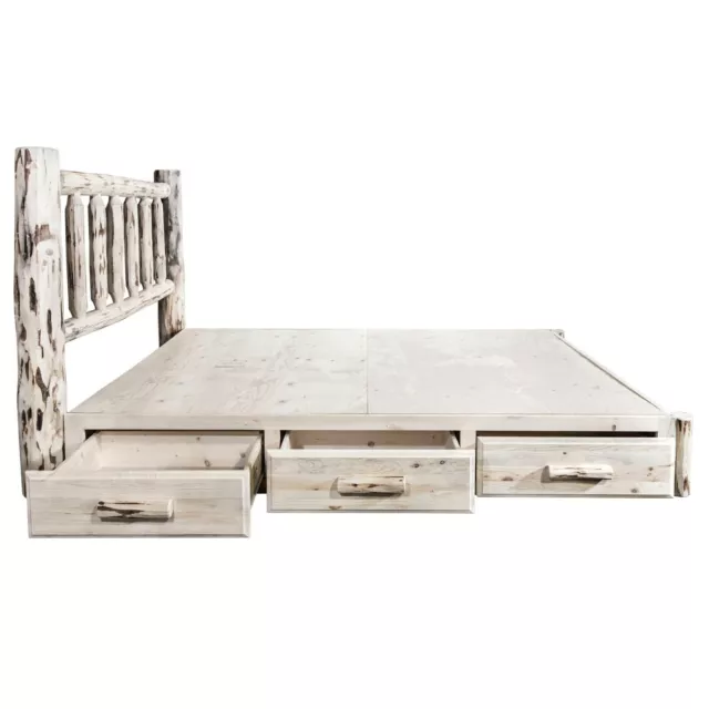 Log Platform Bed with Drawers KING Size Amish Made Lodge Style Storage Beds