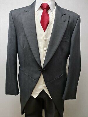 Mens Grey Herringbone Tailcoat Morning Evening Suit Wedding Jacket Trousers Avai