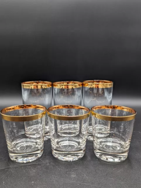 Vintage MCM Set Of 6 Gold Rim Drinking Glasses 3 High Ball and 3 Short Rocks