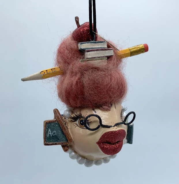 Katherine’s Collection Kissing Fish TEACHER Ornament Big Hair Pencil & Books