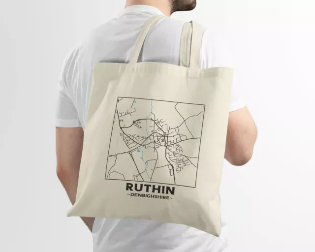 Ruthin, Denbighshire, Wales Town Map Cotton Shopper Tote Bag 2