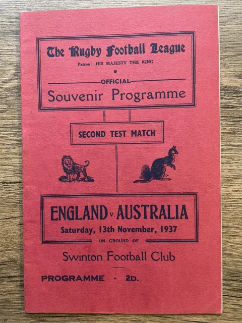 Pre War Rugby League Football Programme 1937 2nd Test England Australia Swinton