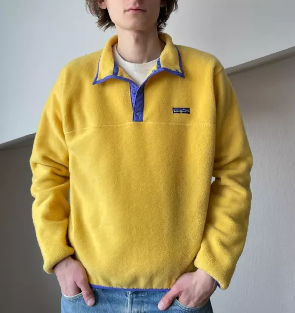 Chaqueta de Lanza Vintage Para Hombre PATAGONIA Pullover Snap-T Synchilla Top Amarillo Talla S