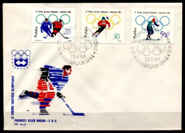 Eishockey. Olympische Winterspiele, Innsbruck. FDCx3W. Polen 1964