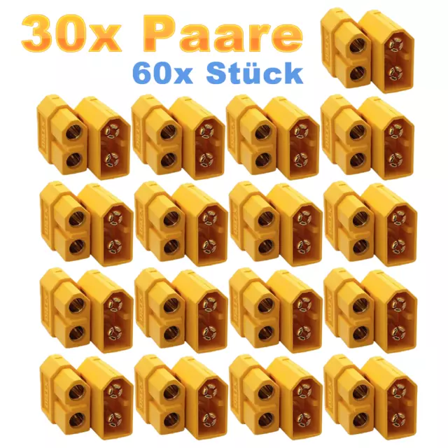 30x Paar 60 Stück Original XT60 Hochstrom Stecker Buchse Male Female Goldstecker