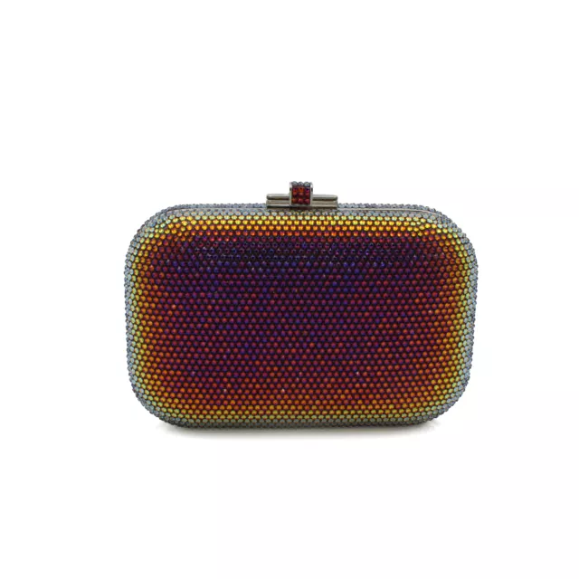 Judith Leiber Rainbow Crystal Minaudiere Slide Lock Clutch #H72841-1