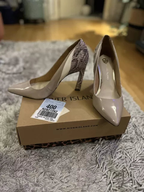 RIVER ISLAND CARLA Beige And Snake Print Patent High Heel Court Shoes ...
