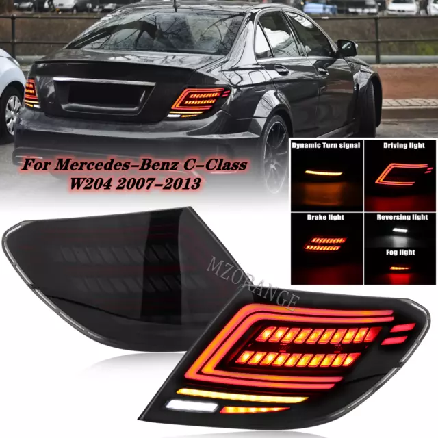 2x Smoked Dynamic LED Rear Tail Light Brake Lamp For Mercedes C-Class W204 07-13