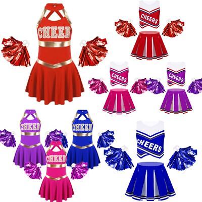 Kids Girls Cheerleading Costume Crop Tops+Pleated Skirt School Uniforms Outfits