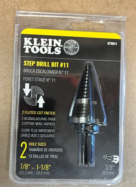 Klein Tools KTSB11 ~ 1.125 in. High Speed Steel Double Flute Step Drill Bit #11