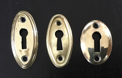 Vintage Lot of 3 Brass Keyhole Covers Skeleton Key Escutcheon Plates