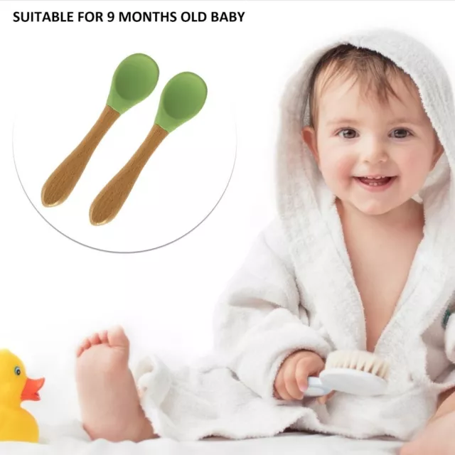 Wooden Handle Baby Eat&Drink Utensils Silicone Spoon Children's Tableware