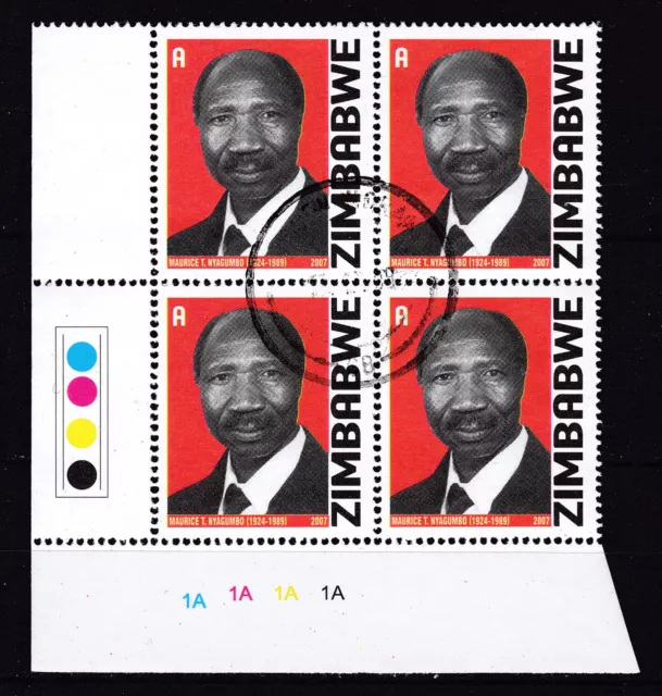 Zimbabwe 2007 Heroes 1A Cylinder Blocks, VFU (WU46) (sheet corner) 3