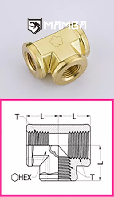 Brass Turbo Adapter Fitting Union Tee 1/8 BSP Female to 1/8 BSP Female (50 pcs)