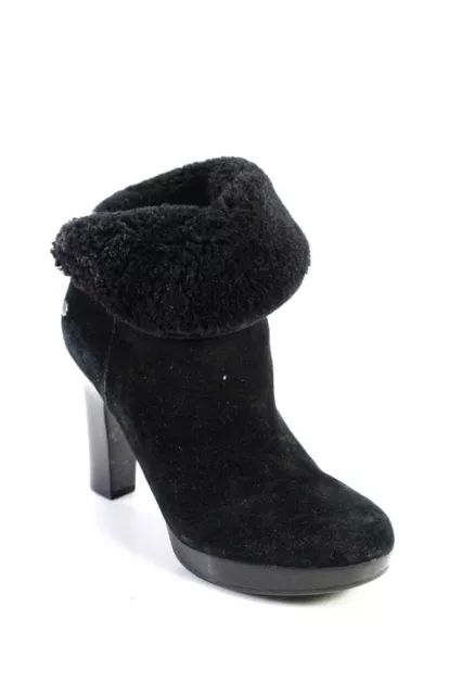Ugg Womens High Heel Sheep Fur Lined Ankle Boots Black Suede Size 8