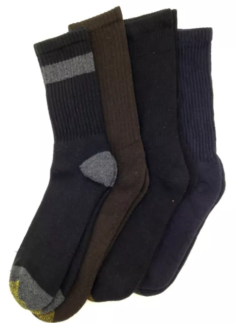 $45 Gold Toe New Men'S 4-Pairs Pack Black Blue Cotton Crew Socks Shoe Size 6-12