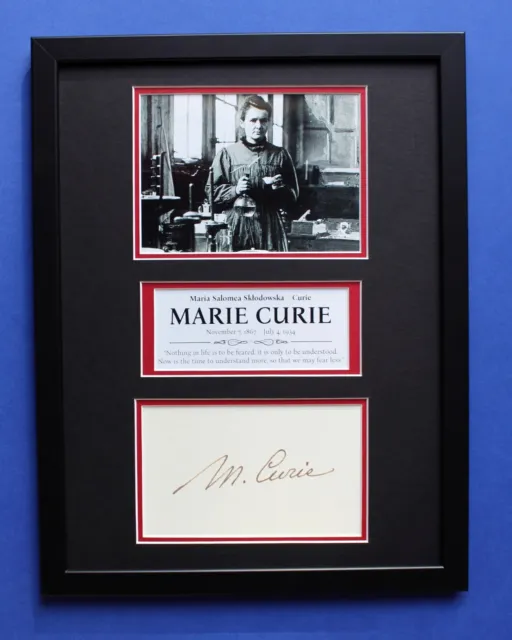MARIE CURIE AUTOGRAPH framed masterly display Double Nobel Prize