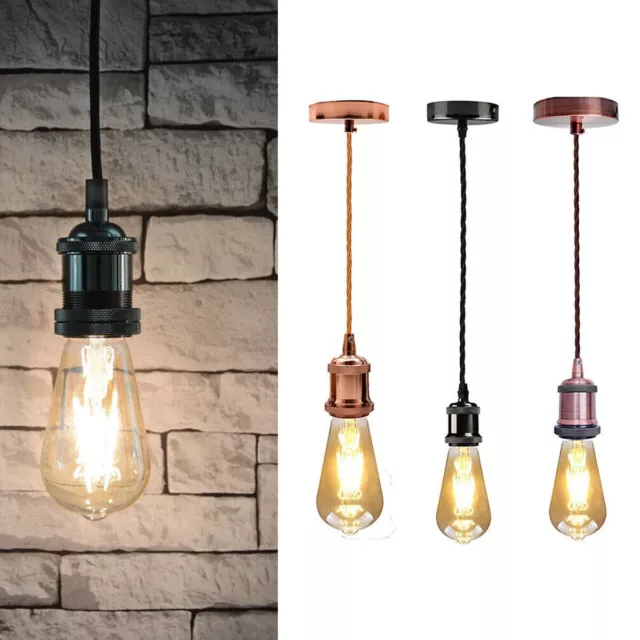 1-4Pcs Industrial Vintage Pendant Light Fitting E27 Ceiling Rose Bulb Holder Kit